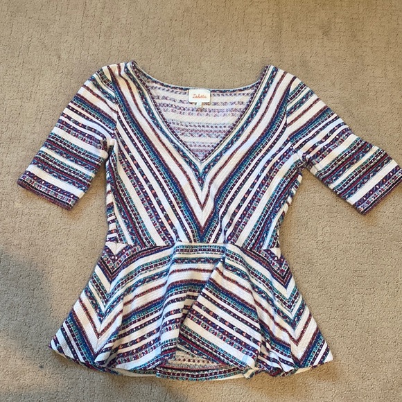 Deletta V-Neck Boho Print Peplum Top - Picture 1 of 4